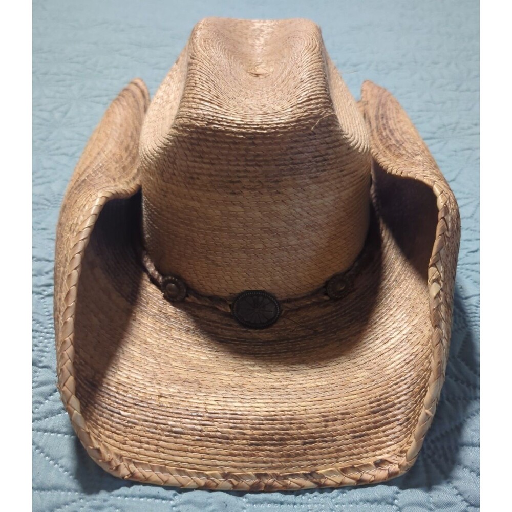 Lone Star Hats Reeves LSRV4 S/M Fired Palm Straw Cowboy Hat Metallic Conchos